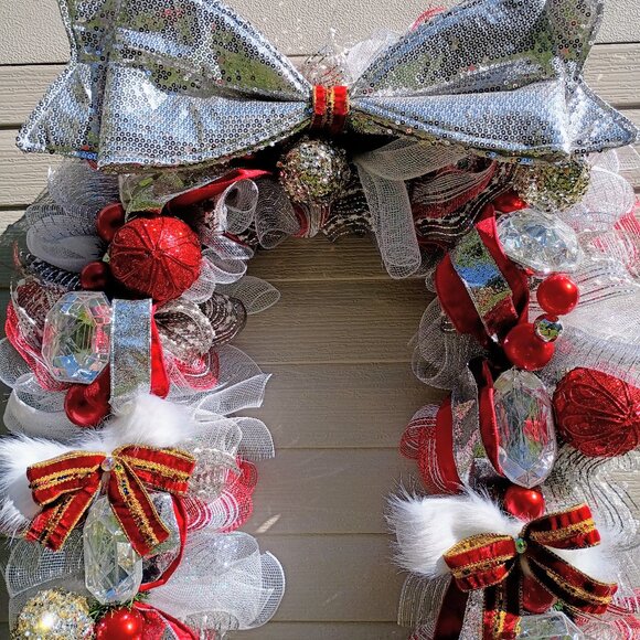 Glam Red & Silver Christmas Garland, Gem Garland, Winter garland, Christmas - Picture 2 of 16